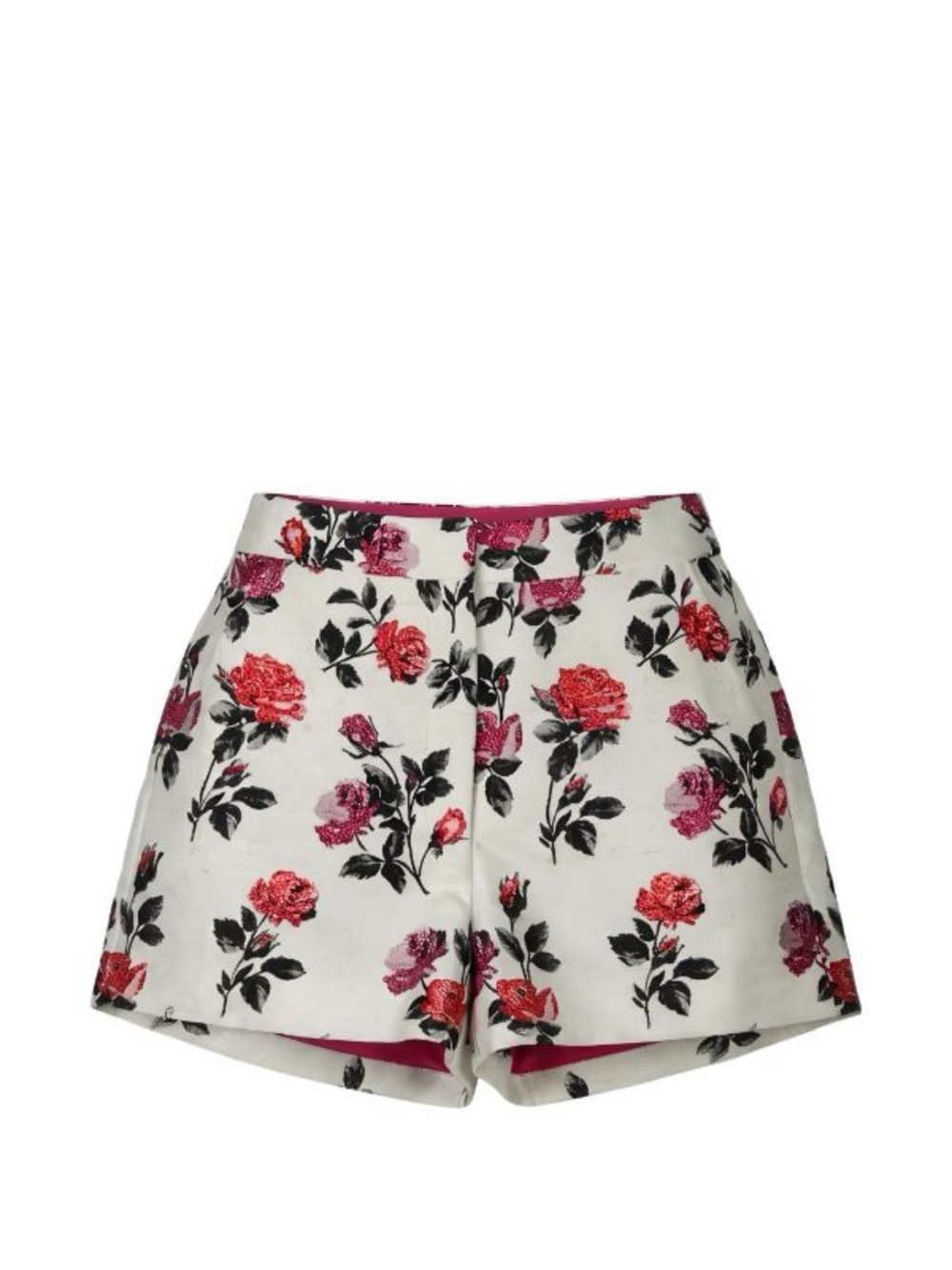 Valentino Garavani White Floral Rose Print Shorts with Pink and Red Accents